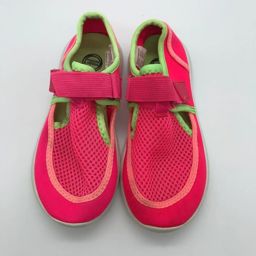 Wonder Nation Beach Water Shoes Kids size 11/12 Neon Pink & Green Mesh Sneakers
